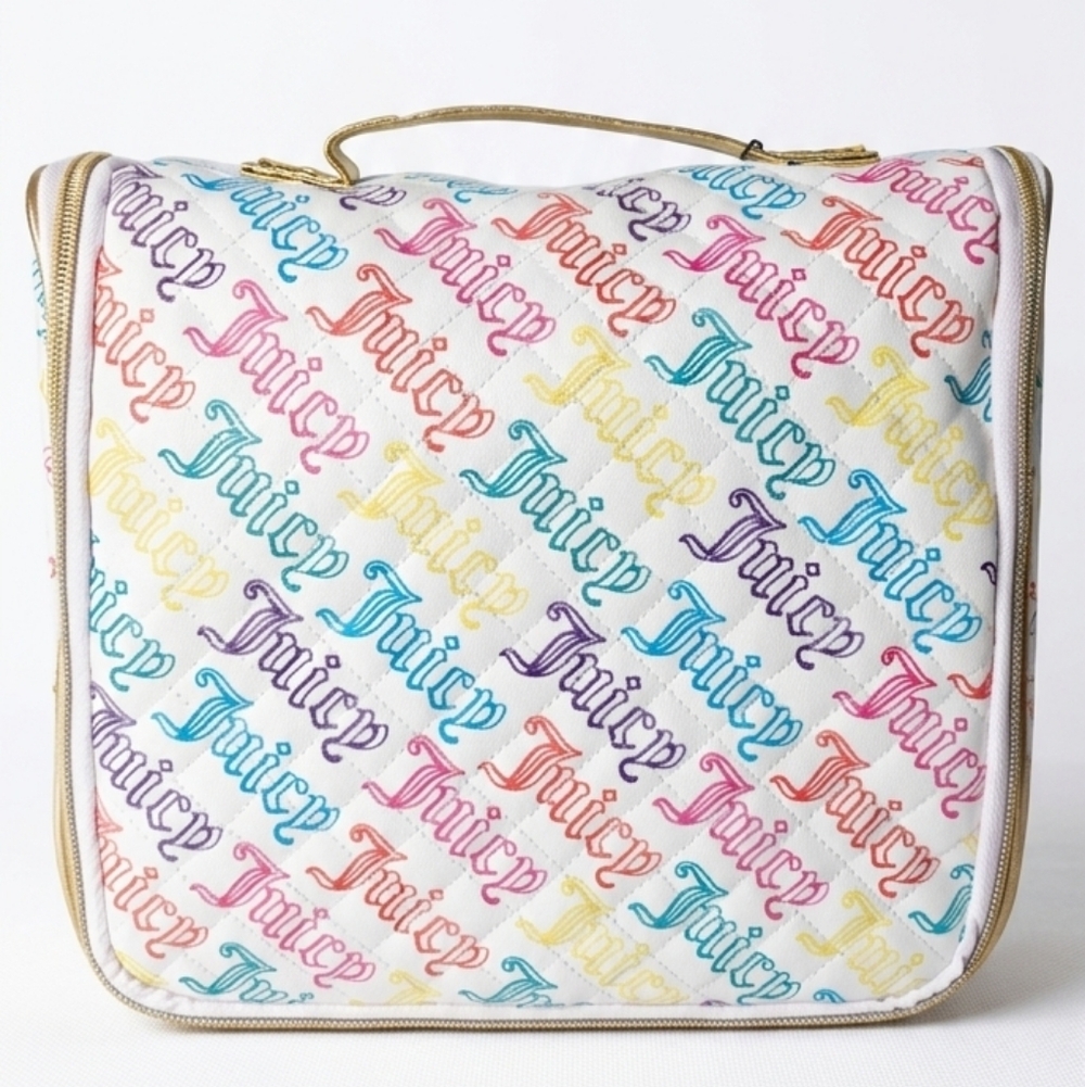 Juicy Couture White Multicolor Logo Travel Cosmetic Case